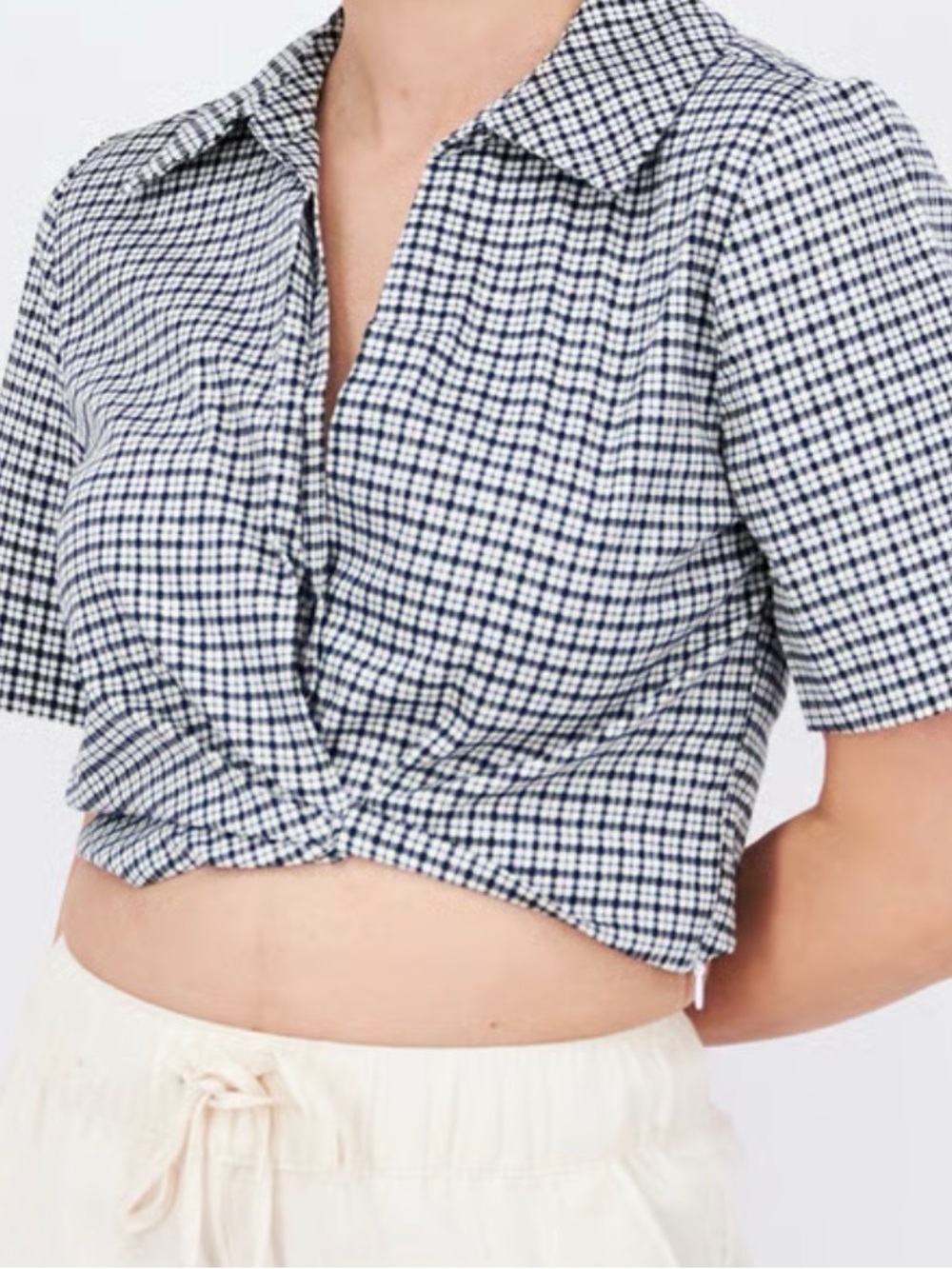 Royalty by Maluma Checkered Cropped Shirt – Size L – Trendy Chic Style